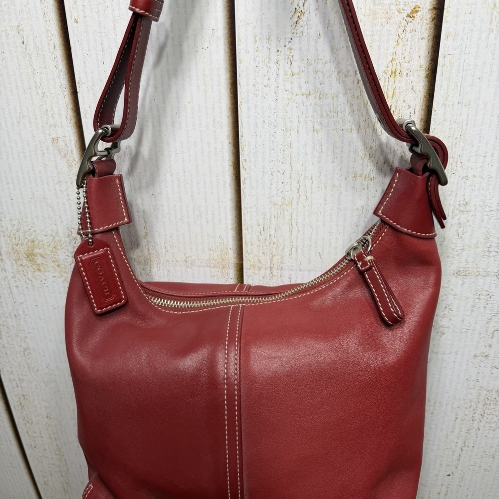Coach Vintage Red Leather Legacy Sling Hobo Bag 9566 Y2K Shoulder Bag - Picture 6 of 13